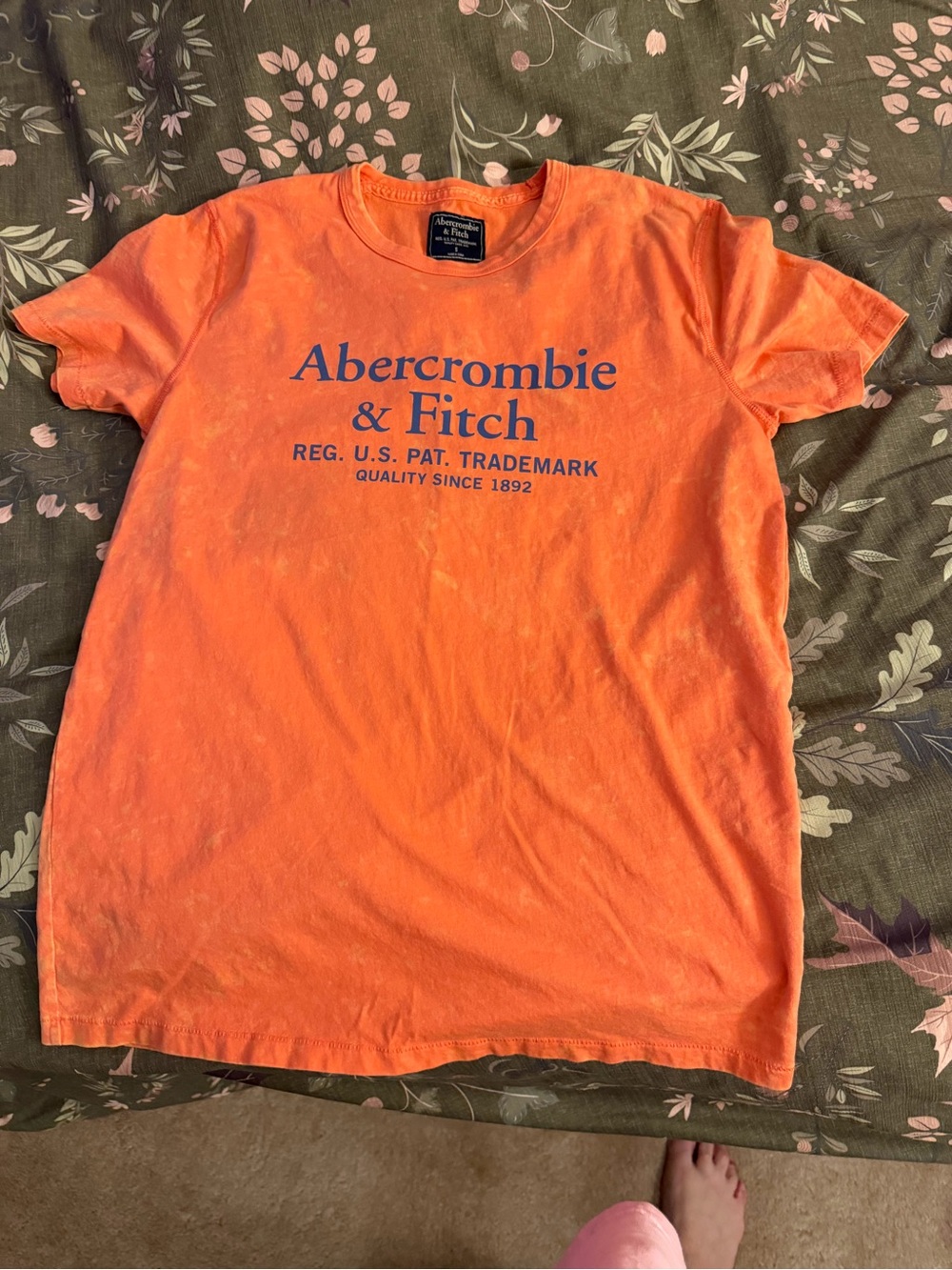 Abercrombie & Fitch Orange Crewneck Logo Tee with Navy Print